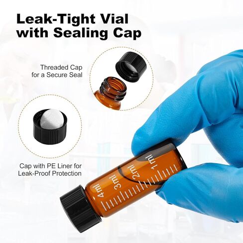 FOUR E'S SCIENTIFIC 100 Pack 4ml Glass Graduated Vials, 1 Dram Amber Small Sample Vials with Plastic Screw Caps Borosilicate Glass Sample Bottles for Liquid Powder Storage in Saudi Arabia