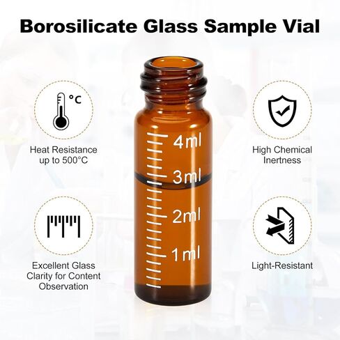 FOUR E'S SCIENTIFIC 100 Pack 4ml Glass Graduated Vials, 1 Dram Amber Small Sample Vials with Plastic Screw Caps Borosilicate Glass Sample Bottles for Liquid Powder Storage in Saudi Arabia