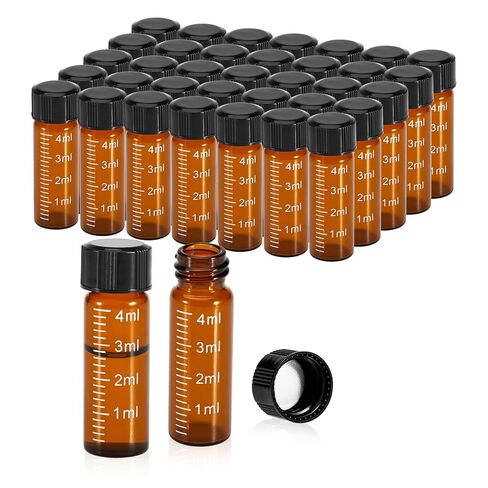 FOUR E'S SCIENTIFIC 100 Pack 4ml Glass Graduated Vials, 1 Dram Amber Small Sample Vials with Plastic Screw Caps Borosilicate Glass Sample Bottles for Liquid Powder Storage in Kuwait
