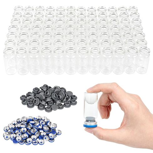 100 عبوة من قوارير سعة 10 مل مع أغطية، قوارير زجاجية شفافة سعة 2-1/2 درام هيدسبيس، قاع مسطح 20 مم مع أغطية علوية قابلة للطي وسدادات ذاتية الغلق in Kuwait