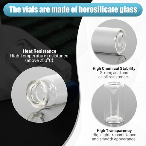 100 عبوة من قوارير سعة 10 مل مع أغطية، قوارير زجاجية شفافة سعة 2-1/2 درام هيدسبيس، قاع مسطح 20 مم مع أغطية علوية قابلة للطي وسدادات ذاتية الغلق in Kuwait