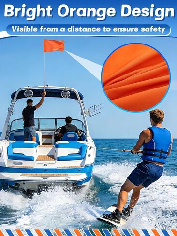 Orange Boat Flag with Telescoping Flag Pole - 12"x18" Stable Water Ski Flags, 47" Adjustable Handheld Flagpole with Comfortable Foam Grip, Boat Safety Equipment Accessories for Watersports Kayak in Kuwait