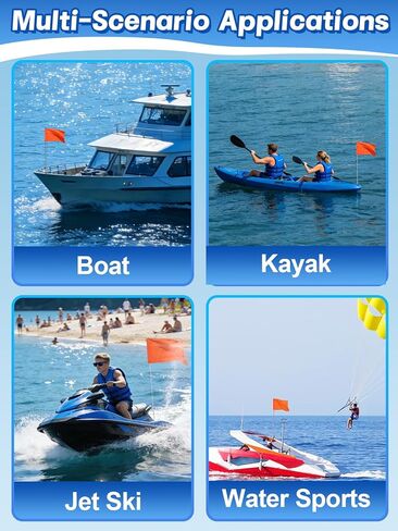 Orange Boat Flag with Telescoping Flag Pole - 12"x18" Stable Water Ski Flags, 47" Adjustable Handheld Flagpole with Comfortable Foam Grip, Boat Safety Equipment Accessories for Watersports Kayak in Kuwait
