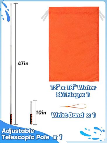 Orange Boat Flag with Telescoping Flag Pole - 12"x18" Stable Water Ski Flags, 47" Adjustable Handheld Flagpole with Comfortable Foam Grip, Boat Safety Equipment Accessories for Watersports Kayak in Kuwait