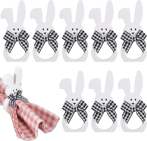 Patelai 8 Pieces Wooden Easter Bunny Rabbit Napkin Rings Dinner Easter Napkins Ring Table Dinner for Party Decoration (White) in Saudi Arabia