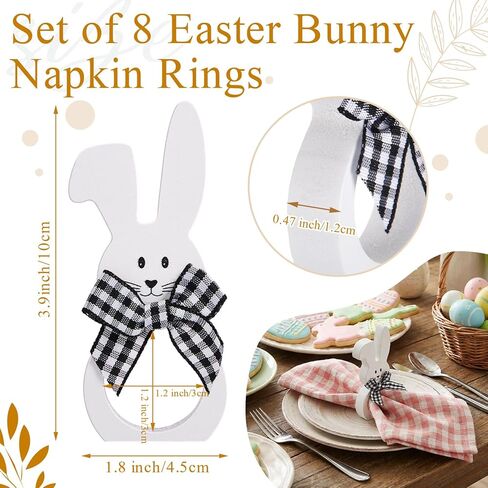 Patelai 8 Pieces Wooden Easter Bunny Rabbit Napkin Rings Dinner Easter Napkins Ring Table Dinner for Party Decoration (White) in Saudi Arabia