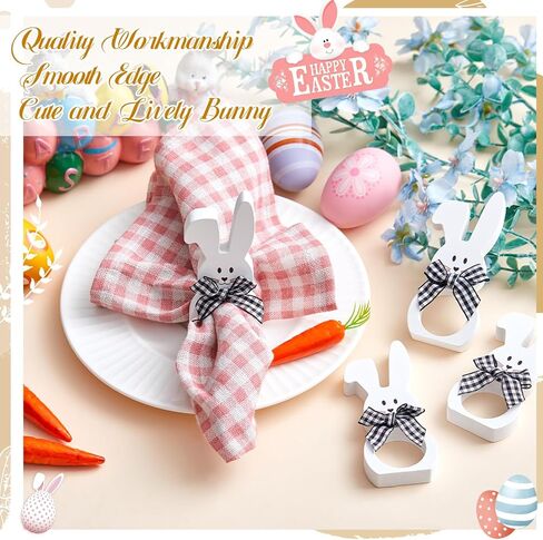 Patelai 8 Pieces Wooden Easter Bunny Rabbit Napkin Rings Dinner Easter Napkins Ring Table Dinner for Party Decoration (White) in Saudi Arabia