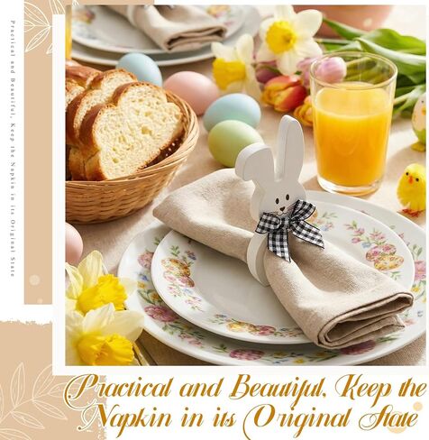 Patelai 8 Pieces Wooden Easter Bunny Rabbit Napkin Rings Dinner Easter Napkins Ring Table Dinner for Party Decoration (White) in Saudi Arabia
