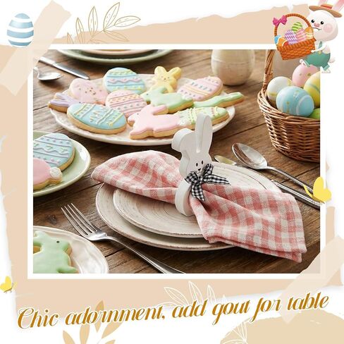 Patelai 8 Pieces Wooden Easter Bunny Rabbit Napkin Rings Dinner Easter Napkins Ring Table Dinner for Party Decoration (White) in Saudi Arabia