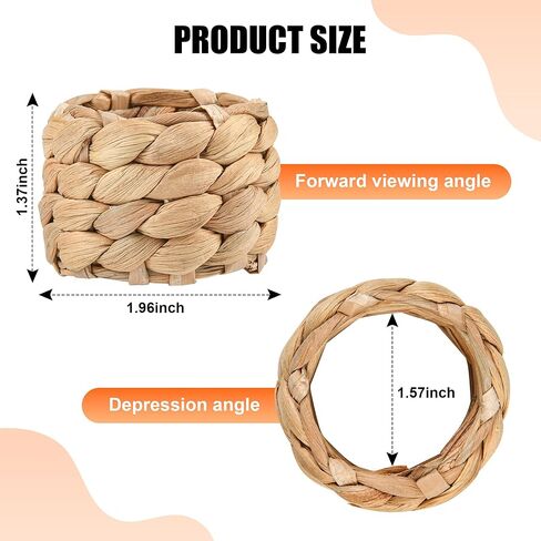 12 Pcs Boho Rattan Woven Napkin Rings, Farmhouse Water Hyacinth Wooden Rustic Napkin Rings Holders for Table Wedding Decor Christmas Set of 12 (12) in Kuwait