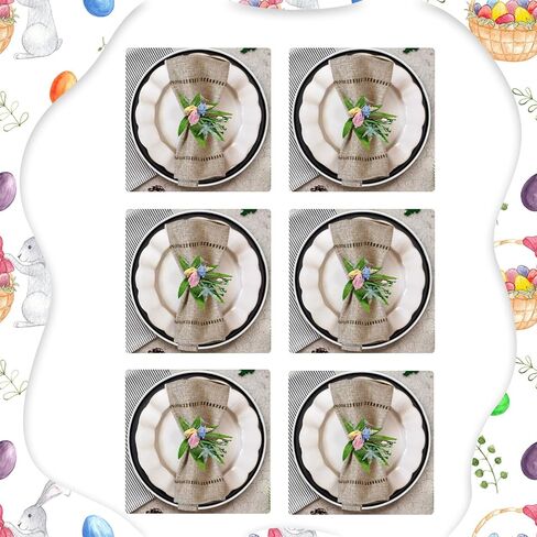 12 Pcs Bird Nest Easter Napkin Rings - Spring Colorful Easter Eggs Napkin Ring Holder - Rattan Farmhouse Tissue Rings for Table Decor Dinner Party Settings in Saudi Arabia