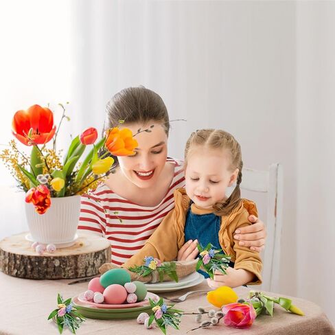 12 Pcs Bird Nest Easter Napkin Rings - Spring Colorful Easter Eggs Napkin Ring Holder - Rattan Farmhouse Tissue Rings for Table Decor Dinner Party Settings in Saudi Arabia