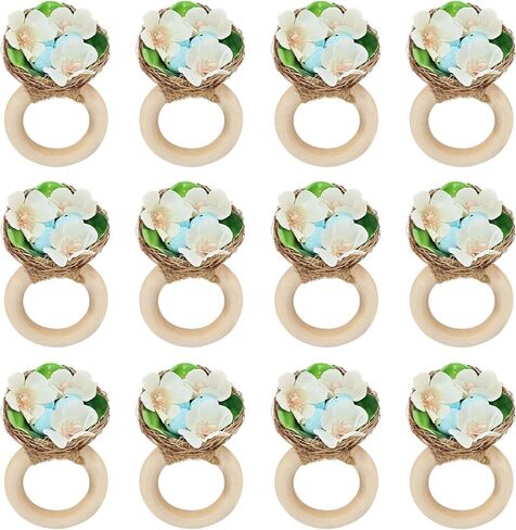 12 Pcs Bird Nest Easter Napkin Rings - Spring Colorful Easter Eggs Napkin Ring Holder - Rattan Farmhouse Tissue Rings for Table Decor Dinner Party Settings in Saudi Arabia