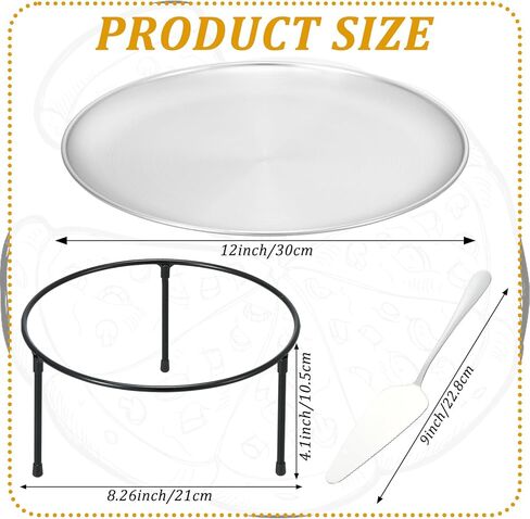 12 Pcs Pizza Pan Riser Stands Sets Includes 4 Round Pizza Tray Riser Rack Holder 4 12inch Pizza Pan and 4 Wood Handle Pie Server, Pizza Rack Stand Pizza Tray for Home and Party in Saudi Arabia