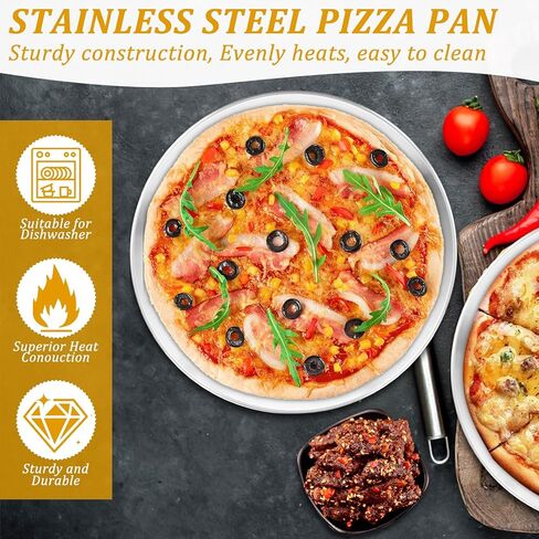 12 Pcs Pizza Pan Riser Stands Sets Includes 4 Round Pizza Tray Riser Rack Holder 4 12inch Pizza Pan and 4 Wood Handle Pie Server, Pizza Rack Stand Pizza Tray for Home and Party in Saudi Arabia