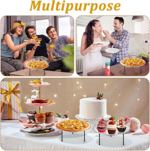 12 Pcs Pizza Pan Riser Stands Sets Includes 4 Round Pizza Tray Riser Rack Holder 4 12inch Pizza Pan and 4 Wood Handle Pie Server, Pizza Rack Stand Pizza Tray for Home and Party in Saudi Arabia