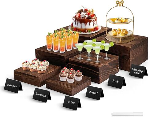 6 قطع من رافعات البوفيه وحوامل مع لافتات الطعام، ورافعات الطعام لطاولة البوفيه، وحامل كعكة خشبي ريفي، وحوامل عرض خشبية للديكور، والحفلات، وأعياد الميلاد، والزفاف، وحفلات استقبال المولود الجديد in Kuwait