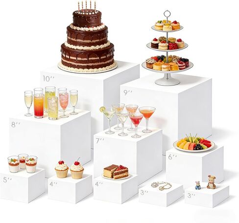 8 قطع من رافعات البوفيه، مجموعة عرض طاولة الحلوى، حامل الكعك الأبيض، صناديق أكريليك للعرض، لوازم تقديم الطعام، عرض البوفيه، صناديق مكعبة، رافعات التعشيش، لحلوى تقديم الطعام للحفلات (8"-7"-6"-5"-4"-4"-3"-3") in Kuwait