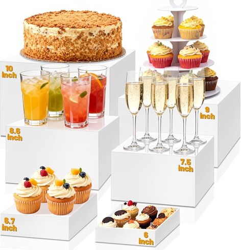 6 عبوات من حاملات البوفيه، حاملات طعام كبيرة لطاولة البوفيه (6 بوصة، 6.7 بوصة، 7.5 بوصة، 8.5 بوصة، 9 بوصة 10 بوصة)، مجموعة عرض طاولة الحلوى، حاملات عرض الطعام، حاملات عرض الناهضات، صناديق بيضاء من الأكريليك للحفلات، تقديم الطعام، المجوهرات والمقتنيات in Kuwait