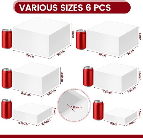 6 عبوات من حاملات البوفيه، حاملات طعام كبيرة لطاولة البوفيه (6 بوصة، 6.7 بوصة، 7.5 بوصة، 8.5 بوصة، 9 بوصة 10 بوصة)، مجموعة عرض طاولة الحلوى، حاملات عرض الطعام، حاملات عرض الناهضات، صناديق بيضاء من الأكريليك للحفلات، تقديم الطعام، المجوهرات والمقتنيات in Kuwait