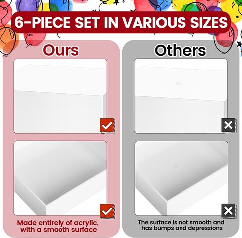 6 عبوات من حاملات البوفيه، حاملات طعام كبيرة لطاولة البوفيه (6 بوصة، 6.7 بوصة، 7.5 بوصة، 8.5 بوصة، 9 بوصة 10 بوصة)، مجموعة عرض طاولة الحلوى، حاملات عرض الطعام، حاملات عرض الناهضات، صناديق بيضاء من الأكريليك للحفلات، تقديم الطعام، المجوهرات والمقتنيات in Kuwait