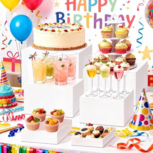 6 عبوات من حاملات البوفيه، حاملات طعام كبيرة لطاولة البوفيه (6 بوصة، 6.7 بوصة، 7.5 بوصة، 8.5 بوصة، 9 بوصة 10 بوصة)، مجموعة عرض طاولة الحلوى، حاملات عرض الطعام، حاملات عرض الناهضات، صناديق بيضاء من الأكريليك للحفلات، تقديم الطعام، المجوهرات والمقتنيات in Kuwait