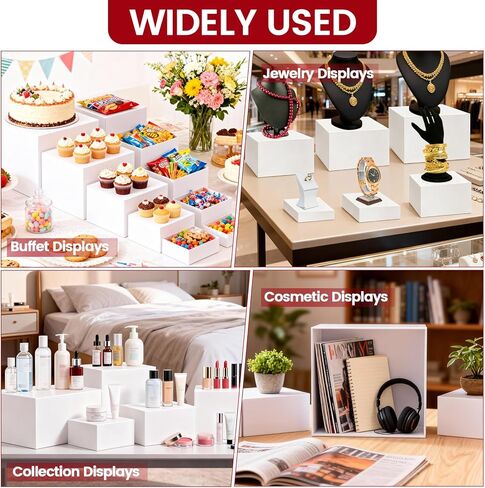 6 عبوات من حاملات البوفيه، حاملات طعام كبيرة لطاولة البوفيه (6 بوصة، 6.7 بوصة، 7.5 بوصة، 8.5 بوصة، 9 بوصة 10 بوصة)، مجموعة عرض طاولة الحلوى، حاملات عرض الطعام، حاملات عرض الناهضات، صناديق بيضاء من الأكريليك للحفلات، تقديم الطعام، المجوهرات والمقتنيات in Kuwait