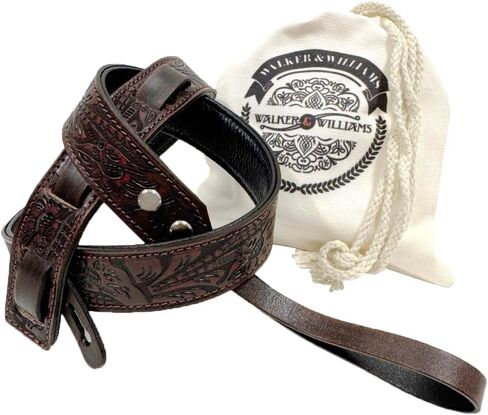 Walker And Williams M-22-RD Mahogany Red Leather Premium Padded Mandolin Strap With Live Oak Design, For Mandola, Bouzouki or Ukulele. For F And A Type Mandolins in Saudi Arabia