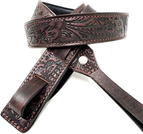 Walker And Williams M-22-RD Mahogany Red Leather Premium Padded Mandolin Strap With Live Oak Design, For Mandola, Bouzouki or Ukulele. For F And A Type Mandolins in Saudi Arabia