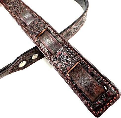 Walker And Williams M-22-RD Mahogany Red Leather Premium Padded Mandolin Strap With Live Oak Design, For Mandola, Bouzouki or Ukulele. For F And A Type Mandolins in Saudi Arabia