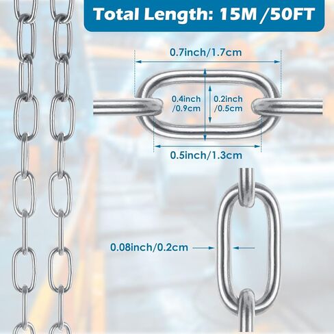JMIATRY 50 Feet Stainless Steel Hanging Chain Bulk, 2mm Metal Jack Chain Roll 14 Gauge, Light Hanging Chains Stainless Steel Utility Chains for Hanging Plant Pet Clothes Swing Binding Lamp Sign DIY in Saudi Arabia