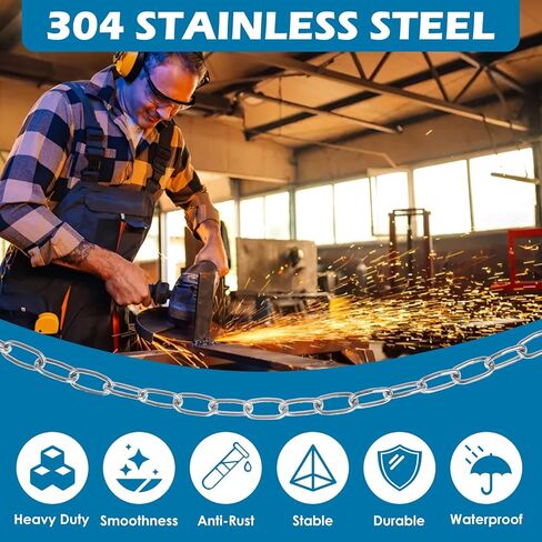 JMIATRY 50 Feet Stainless Steel Hanging Chain Bulk, 2mm Metal Jack Chain Roll 14 Gauge, Light Hanging Chains Stainless Steel Utility Chains for Hanging Plant Pet Clothes Swing Binding Lamp Sign DIY in Saudi Arabia