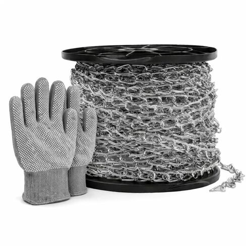 130ft Jack Chain for Hanging - 2mm Thick Mental Steel Chain, Heavy Duty & Rust Resistant | for Hanging Lights, Plants, Pictures Indoor Outdoor Thickness 0.08 inches with Gloves in Kuwait