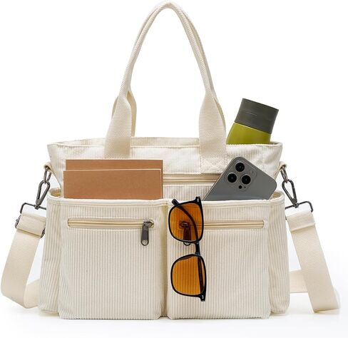 YDF Corduroy Tote Bag for Women Crossbody Purse with Zipper, Aesthetic Multi Pocket Work School Bag, Gifts for Mom Teacher in Kuwait