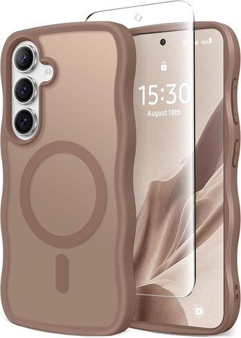 for Samsung Galaxy S25 Ultra Case for Women Girls, Upgraded [Full Camera Protection] [Compatible with MagSafe] Cute Wave Translucent Matte Phone Case for Samsung S25 Ultra, Hot Pink in Kuwait