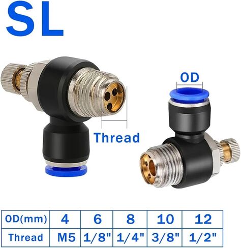 20/50/100pcs SL 4 6 8 10 12mm Fast connection Pneumatic Fitting M5 1/8" 1/4" 3/8" 1/2 air speed Regulating valve throttle valve(SL6-04,20 pcs) in Saudi Arabia