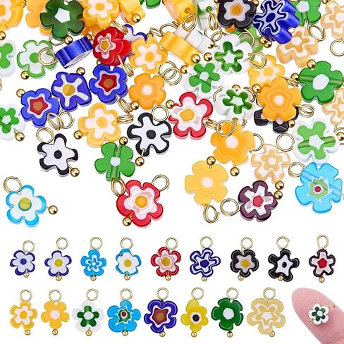 120pcs سحر الأزهار الأكريليك 6 ألوان برقوق زهر السحر مزيج لون الأزهار قلادة مع حلقات القفز سحر حفرة كبيرة لأساور DIY قرط القلادة المجوهرات in Kuwait
