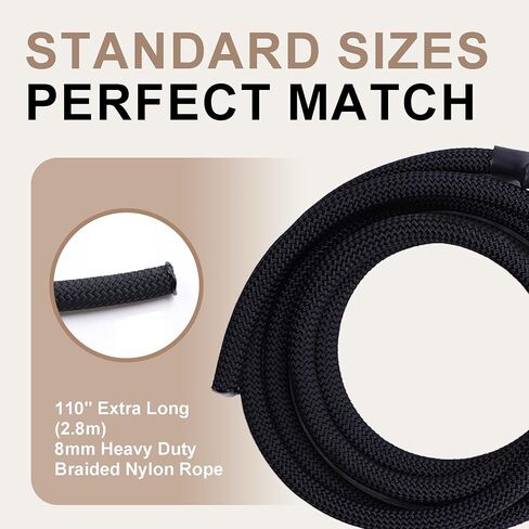 Heavy Duty Pilates Reformer Replacement Rope, 8mm Thick Nylon Cord with Stainless Steel Snap Hook, 110" Universal Length, Durable Low-Wear Cable for Pilates Reformer Machines in Saudi Arabia