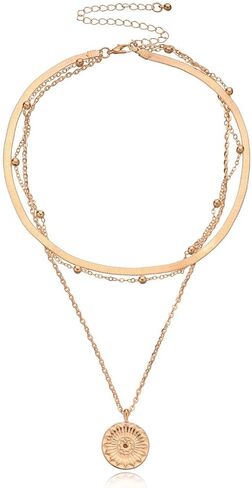 Gold Plated Layered Necklace for Woman Choker,Gold/Silver Dainty Necklaces Beaded Chains Pendant for Girls Snake Chain Herringbone Paperclip Necklace in Saudi Arabia