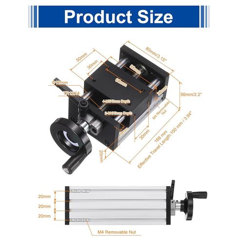 uxcell 100mm Effective Stroke Length Manual Sliding Table, Double Optical Axis Slide Rail, Acme Thread TR12X5, 12mm Diameter 4mm Pitch, 1 Start, Moved 4mm/Cycle, for CNC Machine in Kuwait