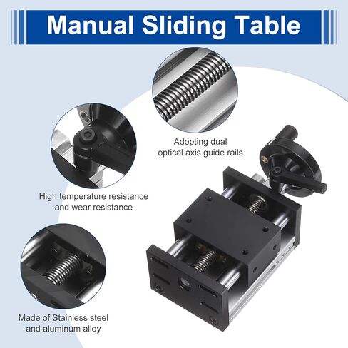 uxcell 100mm Effective Stroke Length Manual Sliding Table, Double Optical Axis Slide Rail, Acme Thread TR12X5, 12mm Diameter 4mm Pitch, 1 Start, Moved 4mm/Cycle, for CNC Machine in Kuwait