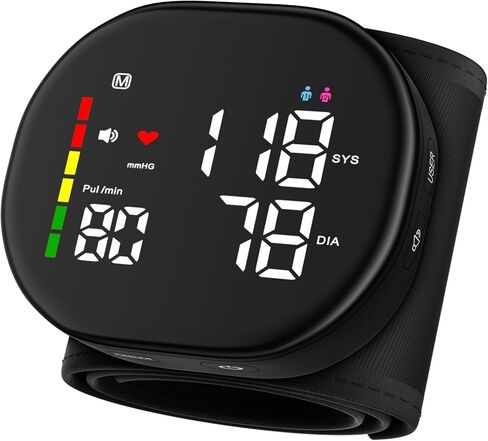 Wrist Blood Pressure Monitor for Home Use - Upgraded Large LED Screen, Dual User 240 Memories with Carrying Case, Voice Broadcast, Adjustable bp Cuff (13.5-19.5cm) - Black in Kuwait