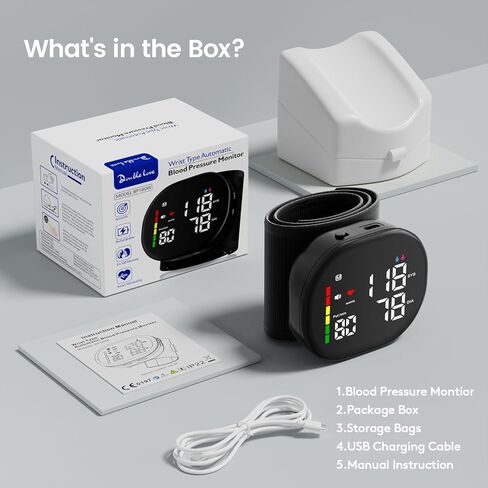 Wrist Blood Pressure Monitor for Home Use - Upgraded Large LED Screen, Dual User 240 Memories with Carrying Case, Voice Broadcast, Adjustable bp Cuff (13.5-19.5cm) - Black in Kuwait