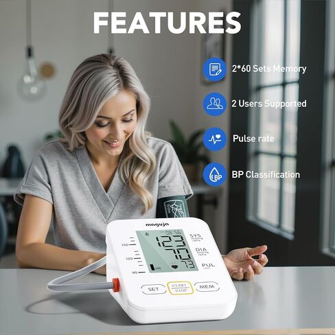 جهاز قياس ضغط الدم، جهاز قياس ضغط الدم من ماجوجا للاستخدام المنزلي، جهاز ضغط الدم الرقمي التلقائي للذراع العلوي مع سوار ضغط الدم، مستخدمان in Kuwait