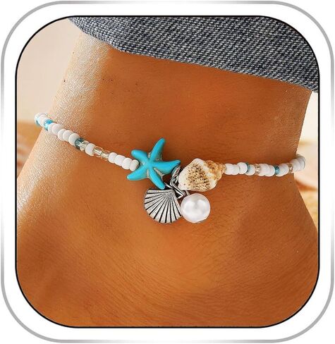 Starfish Beach Anklets for Women Adjustable Boho Conch Pearl Anklets Summer Beach Party Jewelry in Kuwait