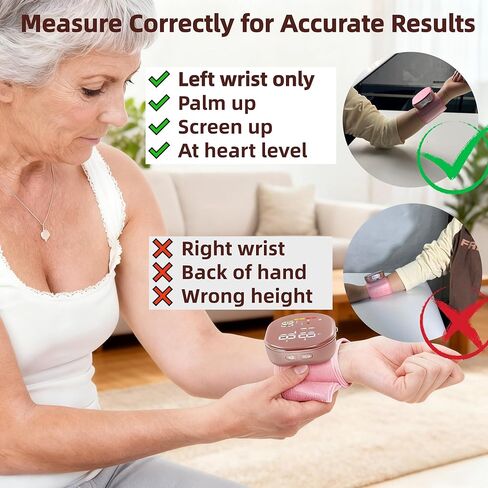 جهاز قياس ضغط الدم من المعصم قابل لإعادة الشحن مع سوار مقاس 5.3 بوصة ~ 7.7 بوصة، ذاكرة 2 × 120، ذاكرة ومستخدم بزر واحد، جهاز مراقبة ضغط الدم التلقائي الاحترافي للعائلة (وردي) in Kuwait