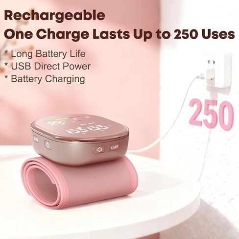 جهاز قياس ضغط الدم من المعصم قابل لإعادة الشحن مع سوار مقاس 5.3 بوصة ~ 7.7 بوصة، ذاكرة 2 × 120، ذاكرة ومستخدم بزر واحد، جهاز مراقبة ضغط الدم التلقائي الاحترافي للعائلة (وردي) in Kuwait