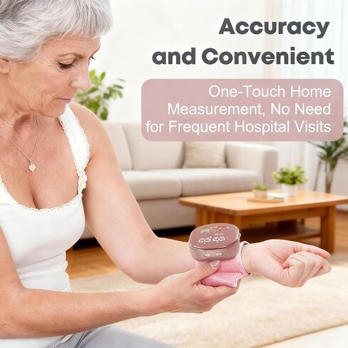 جهاز قياس ضغط الدم من المعصم قابل لإعادة الشحن مع سوار مقاس 5.3 بوصة ~ 7.7 بوصة، ذاكرة 2 × 120، ذاكرة ومستخدم بزر واحد، جهاز مراقبة ضغط الدم التلقائي الاحترافي للعائلة (وردي) in Kuwait