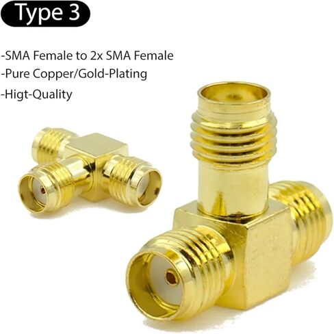 SMA RPSMA to Dual Two RP-SMA Adapter 2 Male Female 3 Way Coaxial Connector Kit Triple RP T Plugs Splitter(Type3) in Saudi Arabia
