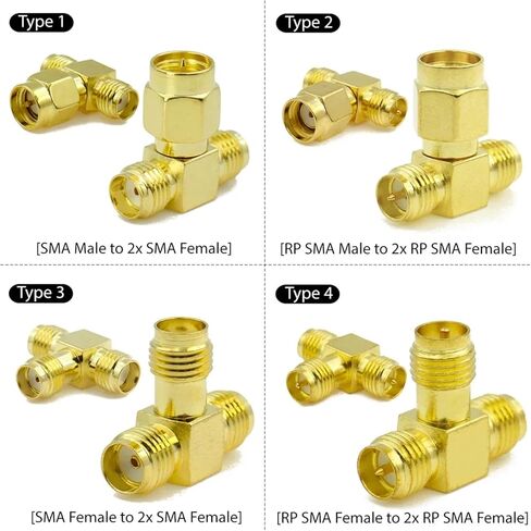 SMA RPSMA to Dual Two RP-SMA Adapter 2 Male Female 3 Way Coaxial Connector Kit Triple RP T Plugs Splitter(Type3) in Saudi Arabia